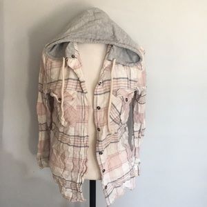 Pink and grey hooded flannel